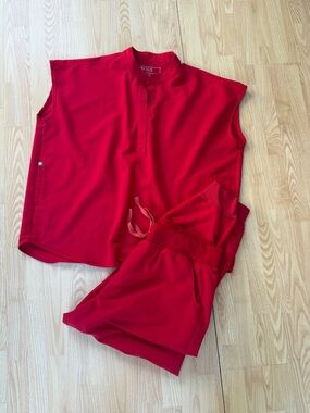 Figs Red Scrub Top with Matching Joggers- Large